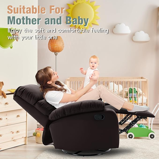 Swivel Rocker Recliner, Rocking Recliners Chair for Small Spaces, Small Rocker Recliner Chair, Nursery Rocking Chairs for Living Room, RV, Nursery, Brown