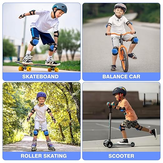 Youth/Kids Knee Pads Elbow Pads Wrist Guards Protective Gear Set for 3-15 Years Child Roller Skates, Skateboard, Cycling, Inline Skating, BMX Bike, Balance Bike, Scooter Riding and Other Outdoor Sports