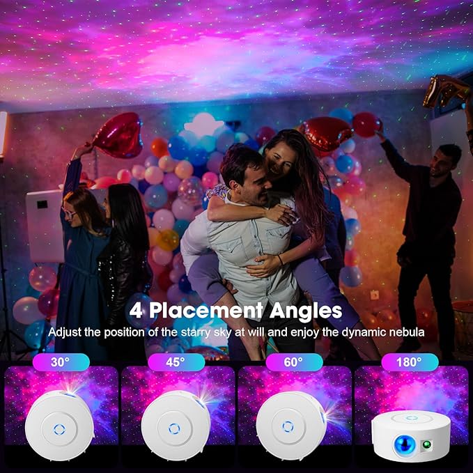 Laser Safety Certified Starry Sky Projector, 3+1 Control Modes 16M Color Adjustable Nebula via Mobile App, 900 Sq.ft Coverage, 4 Custom Scenes, 25dB Silent Operation with 4 Positioning Angles