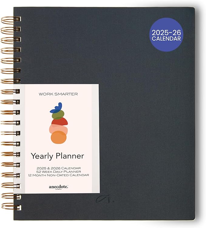 Anecdote Planner 2026 (8.5" x 10") Daily Planner Weekly Monthly Planner - 52 Weeks w/Library Buckram Cover, Brass Spiral - A4 Size Bleed-Resistant Paper – Ink Blue