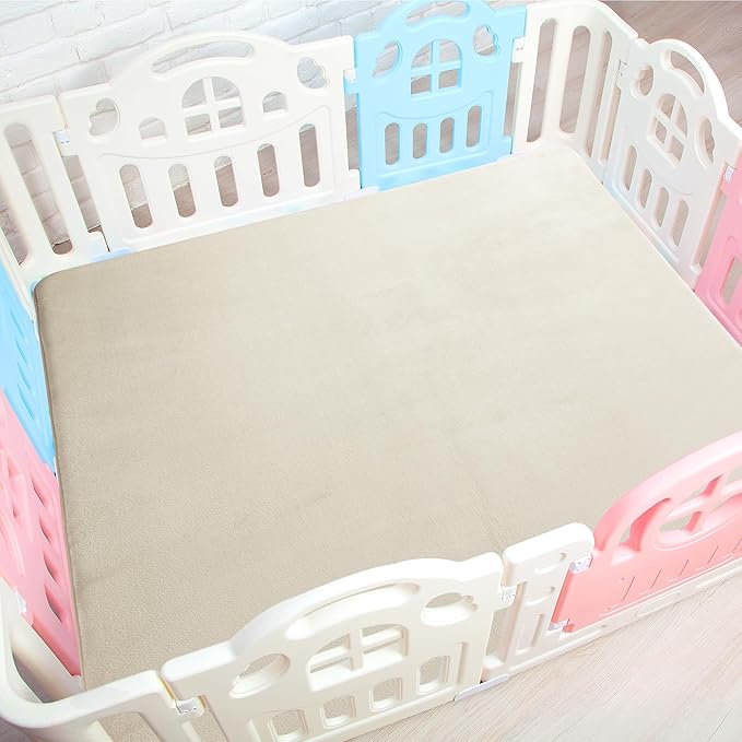 BALAPET Thick Memory Foam 71x59 Play Mat for Playpen, Super Soft Velvet Portable Baby Playpen Mat for Kids Toddler Crawling and Play, Non-Slip Bottom Playmat, Cream
