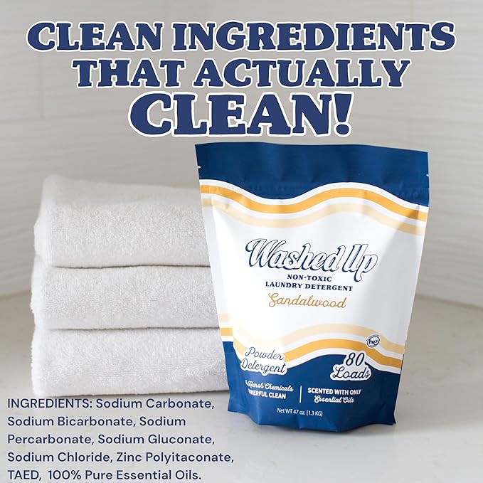 Sandalwood Laundry Detergent Powder | Only 100% Pure Essential Oils | Safe for Sensitive Groups | Powerful Clean | Plant & Mineral-Based | Made in USA | 3lbs