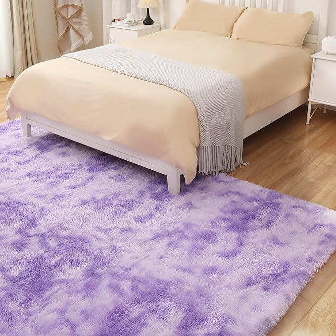 Luxury Area Rug, 6x9 Rugs for Living Room, Ultra Soft Rugs for Bedroom, Non-Slip Indoor Carpet for Nursery, Kids Room, Playroom, Home Decor, Tie-Dyed Purple