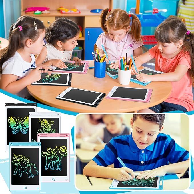 Epakh 16 PCS LCD Writing Tablet for Kids - 8.5 Inch Reusable Writing Board Drawing Doodle Pad Gift for Girl & Boy, Toddlers, Back to School, Birthday Party Favors(Black, White, Light Blue, Light Red)