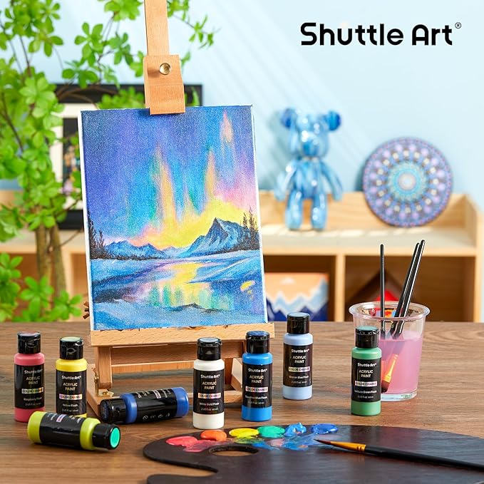 Shuttle Art Color Change Acrylic Paint Set, 16 Colors Chameleon Colors Acrylic Paint in Bottles (60ml/2oz), Non-Toxic for Artists, Beginners and Kids on Rocks, Crafts, Canvas, Wood, Fabric, Ceramic