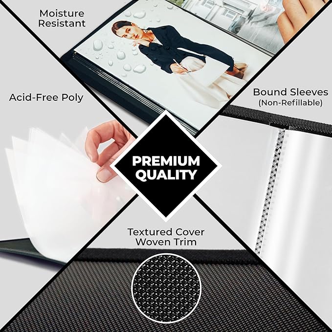 Dunwell Small Photo Album 5x7 (2-Pack, Black), Mounting Paper 5 x 7 Photo & Art Portfolio Presentation Binder, 24 Sleeves Displays 48 Pages, Professional Picture Book for 5x7 Artwork, Postcards