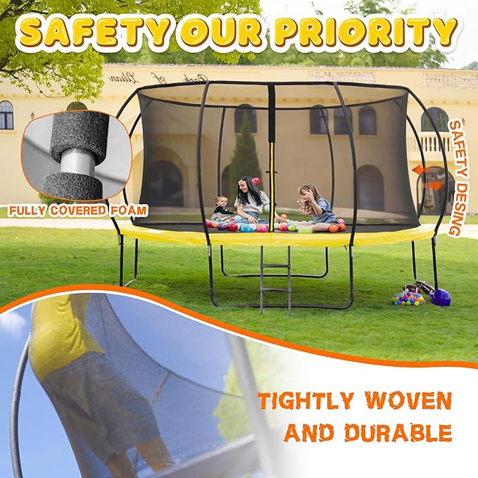 Trampoline 8FT 10FT 12FT 14FT 16FT, Recreational Trampolines with Enclosure Net and Ladder, Outdoor Anti-Rust Trampolines for Kids and Adults, ASTM Approved