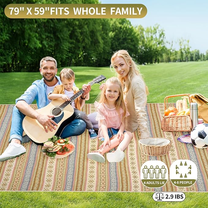 Picnic Blankets Outdoor Extra Large-Waterproof Picnic Blanket with Shoulder Carry Strap | Machine Washable Picnic Mat with Sandproof Backing for Park , Grass, Camping, Hiking, Concerts (Yellow)