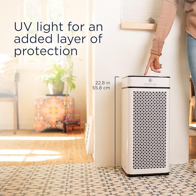 Medify MA-40 UV Light Air Purifier with True HEPA H14 Filter | 1,793 ft² Coverage in 1hr for Wildfires Smoke, Odors, Pollen, Pets | Removal to 0.1 Microns | White, 1-Pack