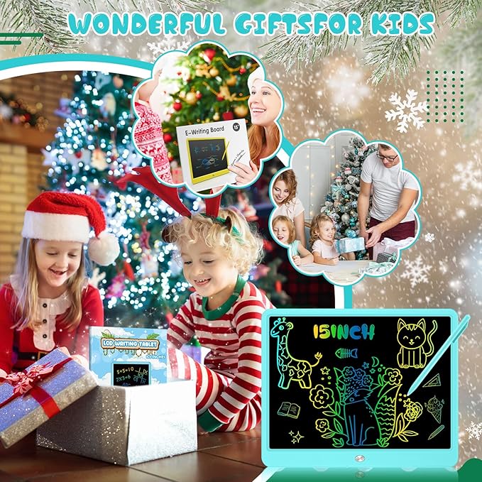 Decute Kids Toys LCD Writing Tablet with Stylus, 15 Inch Erasable Toddlers Doodle Board, Reusable Drawing Pad for Kids, Educational Christmas Birthday Gift for 3 4 5 6 7 8 Girls Boys Toddler Blue