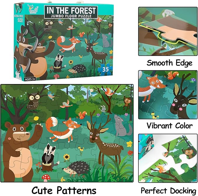 Jumbo Floor Puzzle for Kids, Large Jigsaw Puzzles 35 Piece for Kids Ages 3-5,Preschool Learning & Education Toys, Gifts for 4-8 Year Old Boys and Girls (Forest Animals)