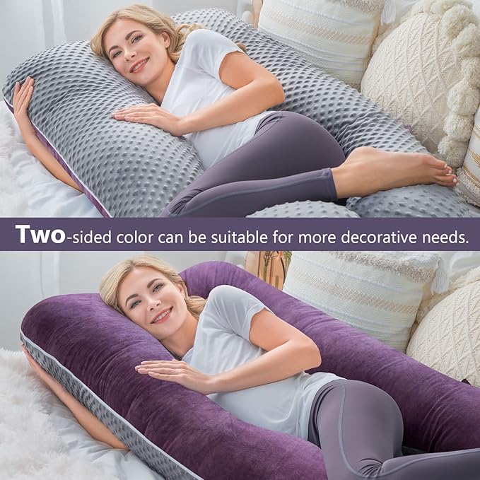 Meiz Pregnancy Pillow, Pregnancy Body Pillow, Pregnancy Pillows for Sleeping, Maternity Pillow for Pregnant Women with Velvet Cover, Grey & Purple