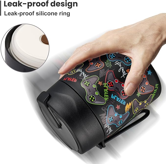 17oz Soup Thermo for Hot Food Kids,Insulated Food Jar with Spoon,Thermo Hot Food Lunch Container,Wide Mouth Leakproof Stainless Steel Lunch Box for School-Black Game