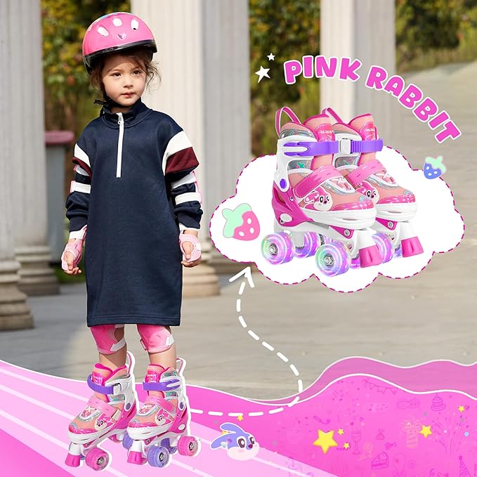 PAPAISON Adjustable Roller Skates for Girls Illuminating Wheels, Kids Toddler Rollerskates Ages 4-6 5-8 8-12