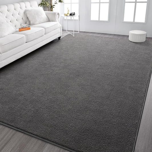Kimicole 6x9 Washable Area Rugs for Living Room Bedroom, Large Low Pile Ulta-Thin Solid Color Rug, Non-Slip Soft Fluffy Carpet for Nursery Kids Room Dorm Room Home Decor (Deep Grey)