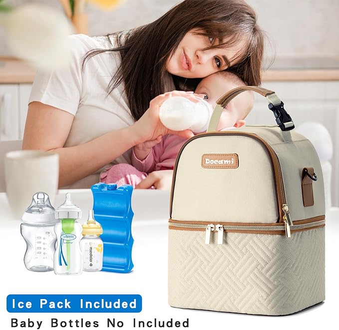 Breastmilk Cooler Bag with Ice Pack & Mat Fit 6 Bottles Up to 9 Ounce, Baby Bottle Cooler Bag for Moms, Daycare & Travel, Black