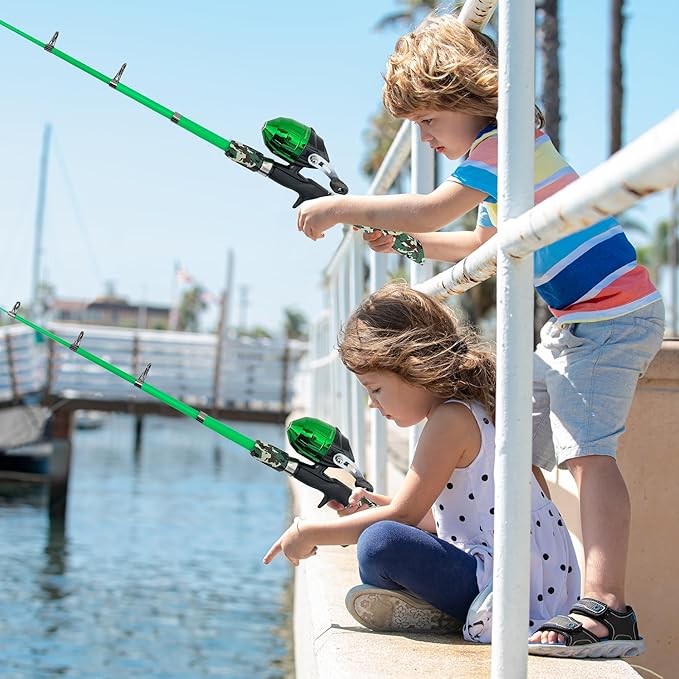 Kids Fishing Pole, Portable Telescopic Kids Fishing Poles for Boys and Girls, Fishing Rod and Reel Combo Kit with Tackle Box, and Fishing Net, Best Fishing Pole for Toddler Youth