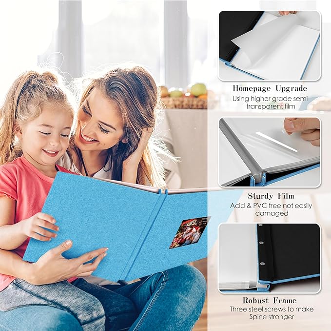 Spbapr Large Photo Album Self Adhesive 4x6 5x7 8x10 10x12 Pictures Magnetic Scrapbook 40 Blank Pages Linen Cover DIY Album with A Metal Pen