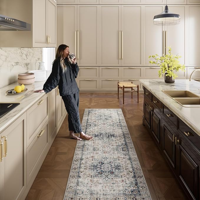 Machine Washable Kitchen Runner Rugs: 2'x10' Hallway Runner Rug Non Slip Low Pile Stain Resistant Soft Carpet Runners for Hallways Indoor Entryway Kitchen Laundry Room Beside Farmhouse