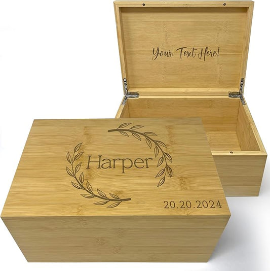 Custom Newborn Keepsake Box Baby - First Birthday Memory Box for Kids, Inside Space, Engraved Time Capsule Boxes 1st Birthday Keepsakes Gifts for Babies, Baby Gift Shower for New Parents, 11x8x4,75 in