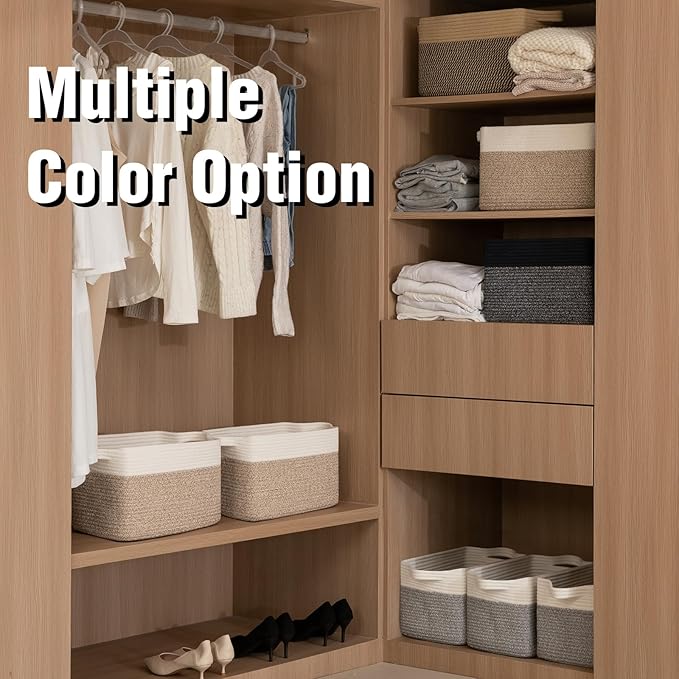 OIAHOMY 3 Pack Storage Baskets for Organizing, 13''X9.85''X8.7'' Storage Bins,Woven Basket with Handles, Toy Storage Bin,Stylish Room Decor Basket, white & Brown variegated