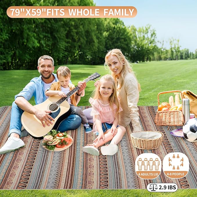 Extra Large Waterproof Picnic Blanket | Portable Camping & Beach Mat | Sand Free with Carry Strap | Park Blanket for Grass, Hiking, Travel, Concerts, Indoor (Orange)