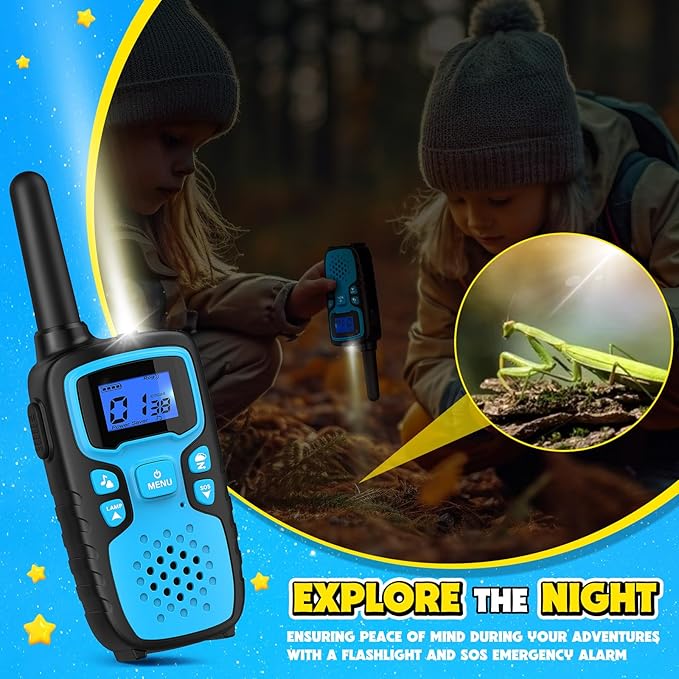 Wishouse Walkie Talkies for Kids Rechargeable Long Range,Xmas Birthday Gift for 4 5 6 7 8 9 Year Old Boy Girl,Hiking Gear Camping Games Cool Toys with NOAA,SOS Siren,Lamp,Lanyards,2 Pack Yellow Green