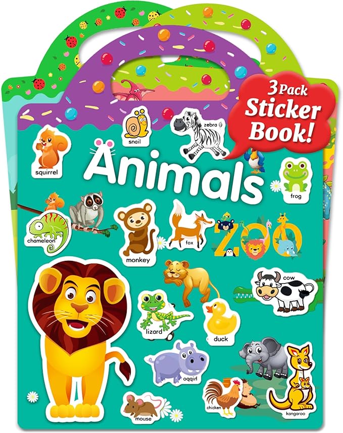 Benresive Reusable Sticker Books for Kids 2-4, Sticker Books for Toddlers 1-3 2-4, Toddler Travel Toys Activities Crafts Gifts - Animals, Dinosaurs and Insect