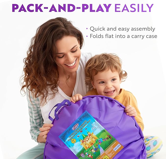 Playz 5-Piece Kids Pop up Play Tent Crawl Tunnel and Ball Pit with Basketball Hoop Playhouse for Boys, Girls, Babies, and Toddlers (Purple, Orange, Yellow, Red, Blue)