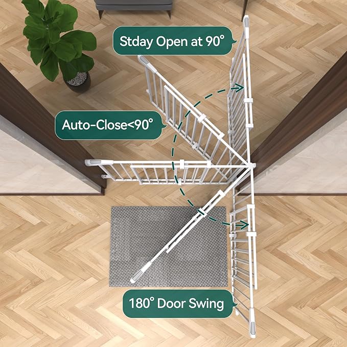 Babelio 31.5-55" No Bottom Bar Baby Gate Extra Wide, 2-in-1 Auto Close Dog Gate for The House, Stairs and Doorways, with Large Walk Thru Door, White
