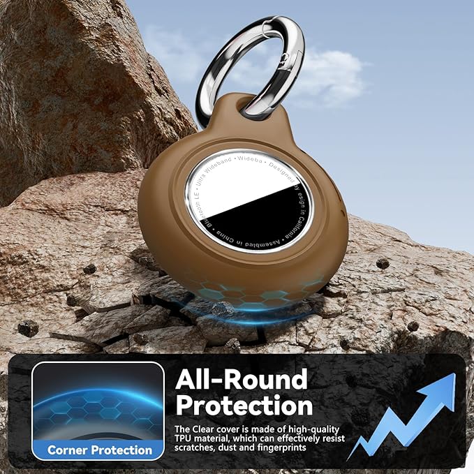 Upgrade Waterproof 2 Pack Airtags Holder with Apple Airtags Keychain, Hard PC Air Tag Case, Anti-Scratch & Shock Air tag Holder, Men's Women's Keyrings & Keychains-Black+Brown