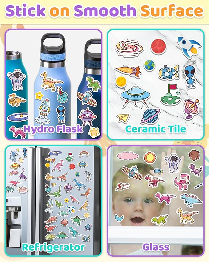 Benresive Reusable Sticker Books for Kids 2-4, Sticker Books for Toddlers 1-3 2-4, Toddler Travel Toys Activities Crafts Gifts - Dinosaurs, Space and Body