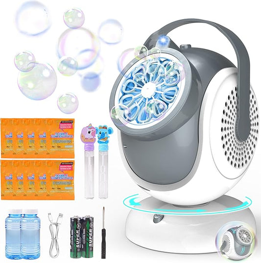 Big Bubble Machine - Automatic Bubbles Blower for Kids, Toddlers - 360° Oscillation & 75° Adjustment, Bubble Toys with LED Light - Gifts for Boys, Girls, Easter, Outdoor, Birthday, Party Use