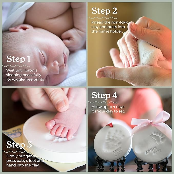 Little Hippo Baby Ornament Keepsake Kit (Newborn Bundle) - 2 Easels, 4 Ribbons & Letters! Handprint and Footprint Clay Casting Kit for Baby Shower Gifts, Boys & Girls