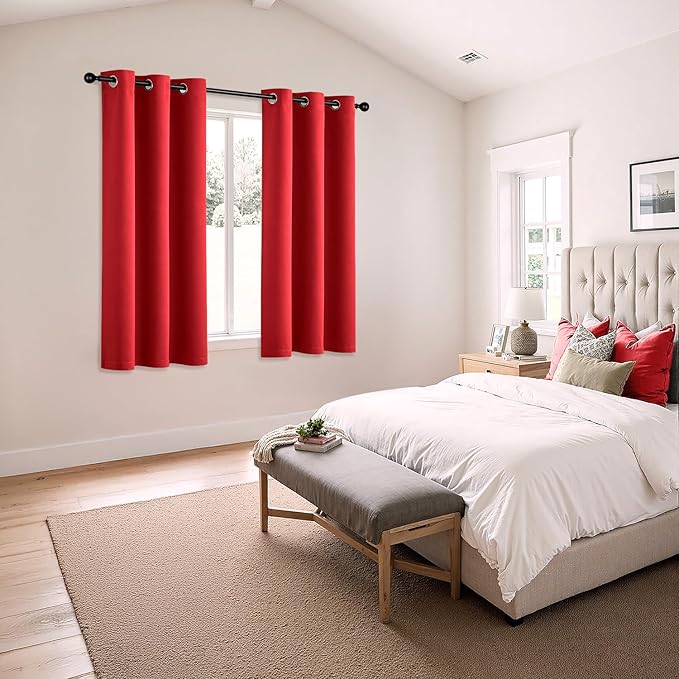 MIULEE Christmas Red Blackout Curtains for Bedroom Living Room 54 Inches Long 2 Panels, Thermal Insulated Room Darkening Drapes Solid Grommet Top Light Blocking Window Treatments 40x54 Inch