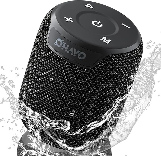 OHAYO Portable Bluetooth Speaker,IPX7 Waterproof Speakers, 15W Loud Stereo Sound, Wireless V5.3, AUX&TF-Card in, TWS, Built-in Mic, Black