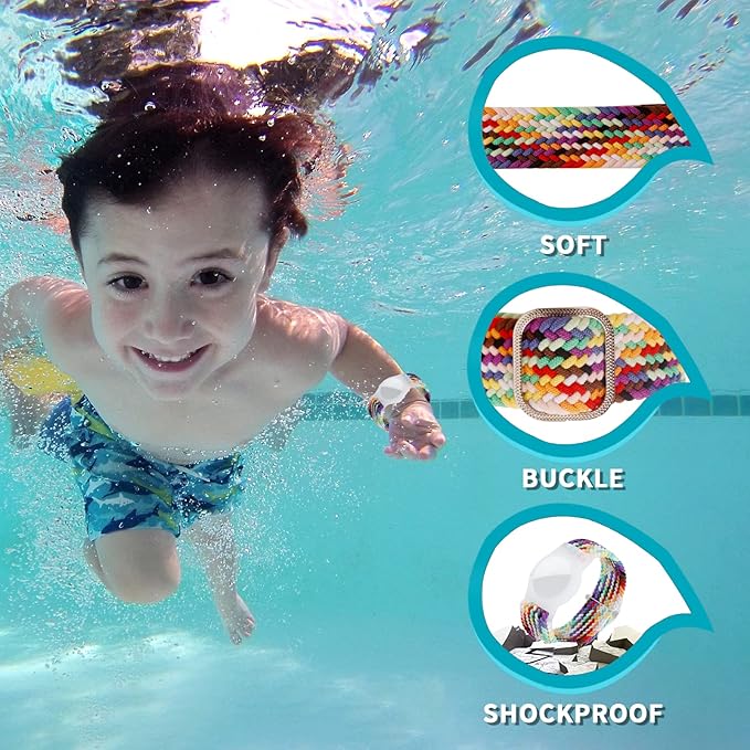 Kids Bracelet Compatible with AirTag, GPS Kid Tracker Holder Braided Wristband for Apple Air Tag, 2022 Upgraded Nylon Adjustable Anti Lost Airtag Watch Band for Kids Children Elders (Rainbow)