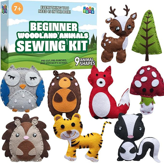 MOMOTOYS Woodland Animals Beginner Sewing Kit for Kids Ages 7+ – Includes 9 Kids Sewing Projects w/Tools & Art Supplies – DIY Felt Crafts for Girls & Boys – Craft Gift for 8, 9, 10, 11, 12 Year Old
