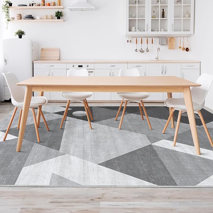 HOMFINE Washable Modern Area Rug - Geometric Style 9x12 Rugs for Living Room, Bedroom, Machine Washable Rug Soft Non Slip Non Shedding Area Rug - Grey, 9'x12'