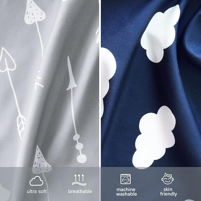 4-Pack Fitted Mini Crib Sheets for Boys and Girls - Breathable, Soft Microfiber Baby Sheets in Grey, Navy and White