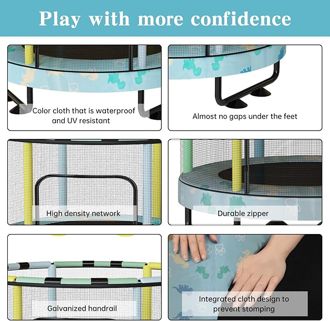 LAMERGE 55" 7-in-1 Round Trampoline for Kids Boys & Girls Ages 1-8, Indoor & Outdoor Trampoline for Fun, Adjustable Height Handrail ＆ Enclosed Safety Net ＆ Durable Designs for Toddlers Children