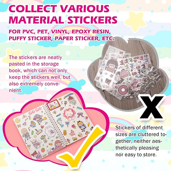 Reusable Sticker Book - 60 Sheets, Collecting Album, Organizer, Blank Book for Adults & Children, Keeper with Tweezer & Spatula, A5