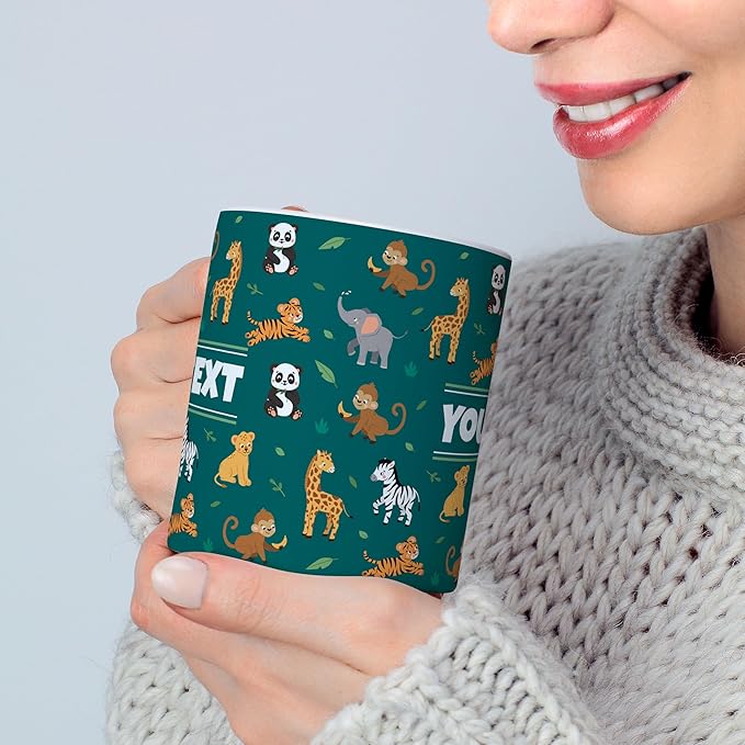Personalized Mug for Kids - Zoo Animals - Custom Name/Text, Ceramic Hot Chocolate/Cocoa/Coffee Cup for Boys/Girls, Birthday/Christmas/Holiday Gift - 11 oz, Black Handle