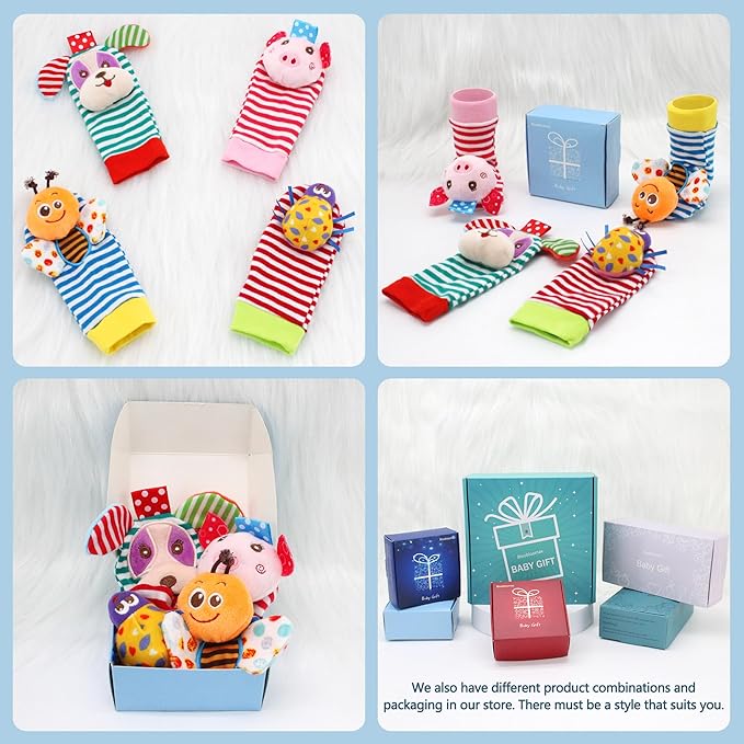 BLOOBLOOMAX Sock rattles for Babies 0-24 Months Baby Animal Foot Finder Educational Toys