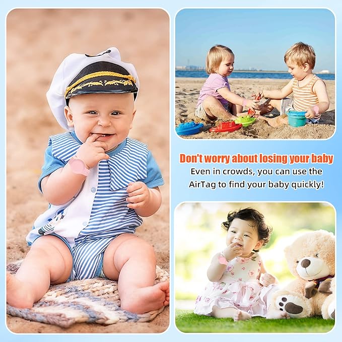 Kids Waterproof Bracelet Compatible with Apple AirTag, Hidden Silicon Protective Case for Air Tag GPS Tracker Holder, Adjustable Anti-Lost Watch Band for Toddler Child (4 Pack)