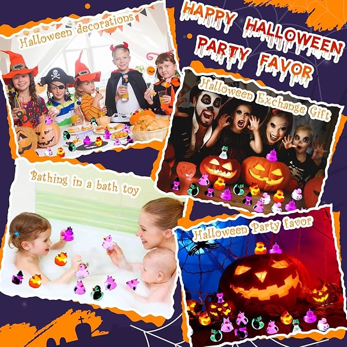 Halloween Rubber Duckies in Bulk Glow in The Dark Rubber Ducks Light up Halloween Mini Duckies Bath Toys for Halloween Party Favor Decor Pool Bathtub Baby Shower Toy Gifts for Kids(12)