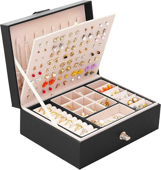 Womens Earring Jewelry Box for Girls Jewelry Earring Organizer Box Earring Holder Organizer for Girls Jewelry Organizer Earring Boxes for Women Girls Stud Earring Organizer Jewelry Box Black