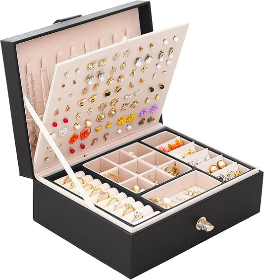 Womens Earring Jewelry Box for Girls Jewelry Earring Organizer Box Earring Holder Organizer for Girls Jewelry Organizer Earring Boxes for Women Girls Stud Earring Organizer Jewelry Box Black