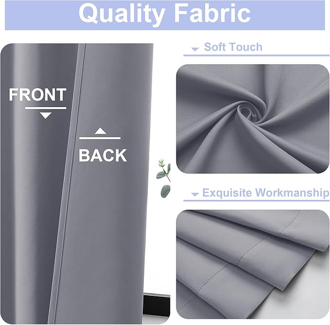 Simplebrand Ava Silver Grey Blackout Curtains for Bedroom 84 Inch Length 2 Panels, Solid Thermal Insulated Privacy Living Room Window Treatment Curtains Blackout Drapes, W40 x L84 Inch, Silver Grey