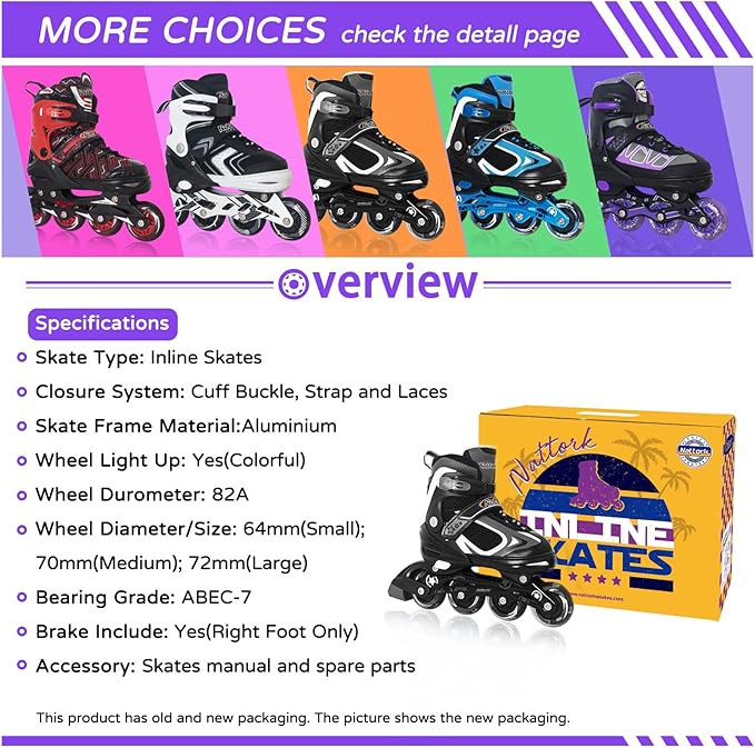 Nattork Blade Roller Skates for Boys with Light Up Wheel, Outdoor & Indoor Illuminating Black Inline Skates for Boys Little Kids Toddler Ages 5-8 4 5 6, Beginners
